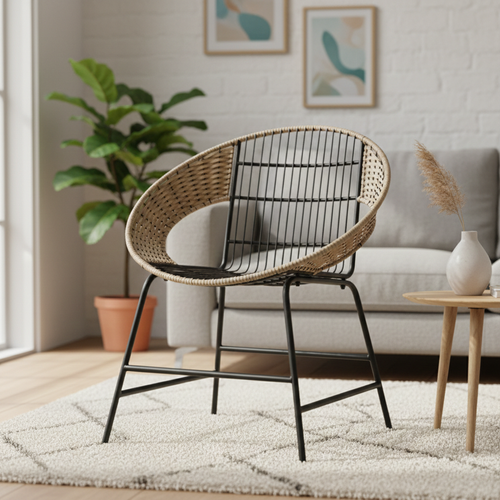 Metal Wicker Chair Black Natural