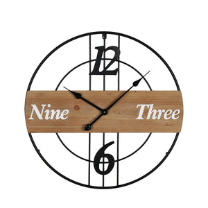 Wall Clock – Black Metal & Natural Wood (60 cm)