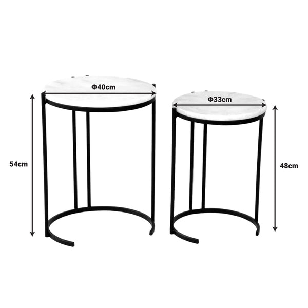 Luxere Black Metal and White Marble Side Tables (54 cm)