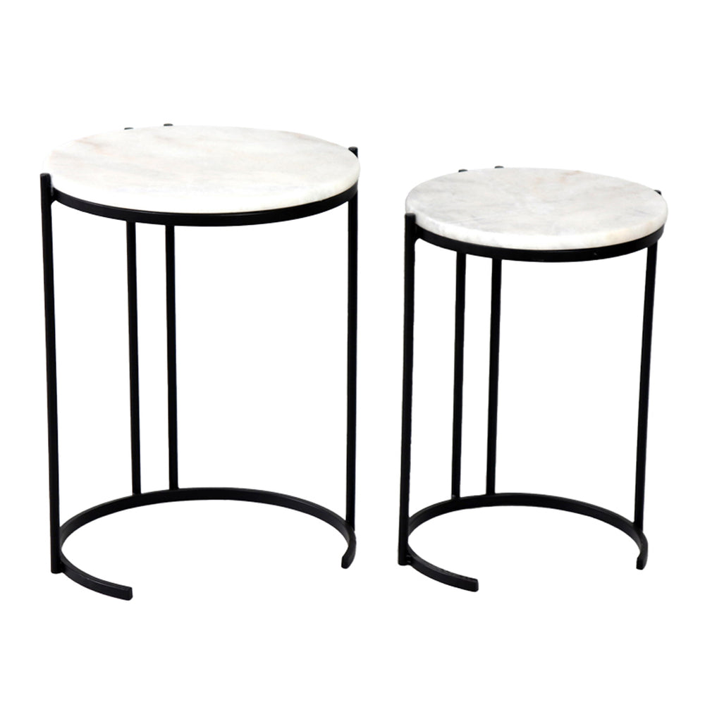 Luxere Black Metal and White Marble Side Tables (54 cm)