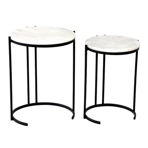 Luxere Black Metal and White Marble Side Tables (54 cm)