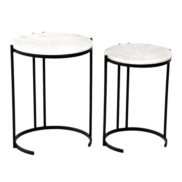 Luxere Black Metal and White Marble Side Tables (54 cm)