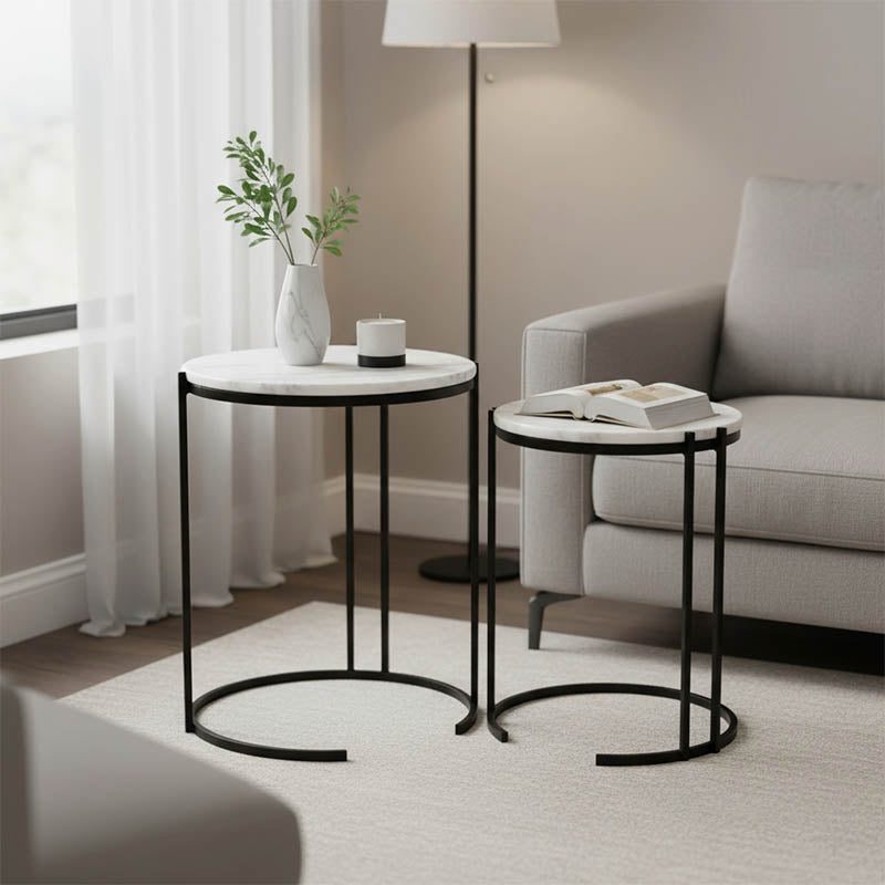 Luxere Black Metal and White Marble Side Tables (54 cm)