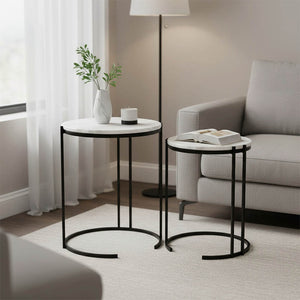 Luxere Black Metal and White Marble Side Tables (54 cm)