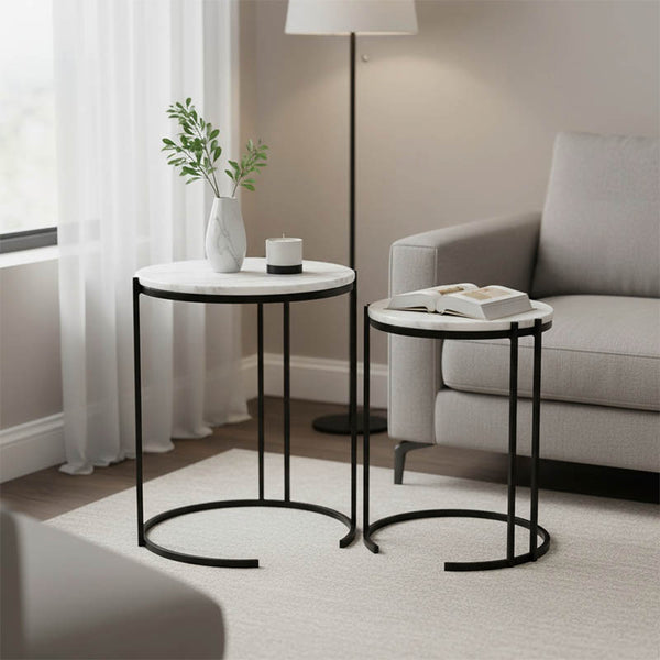 Luxere Black Metal and White Marble Side Tables (54 cm)