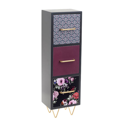 Black Purple Mini Cabinet 3 Drawers