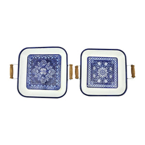 Metallic Tray White Blue Set of 2