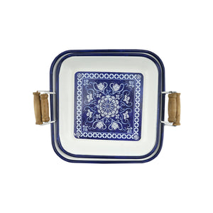 Metallic Tray White Blue Set of 2