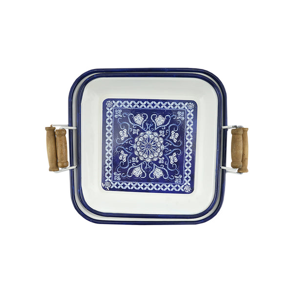 Metallic Tray White Blue Set of 2