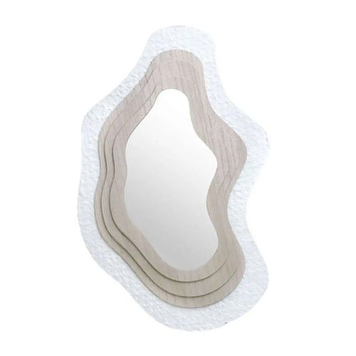 White Natural Wooden Mirror (60 cm)