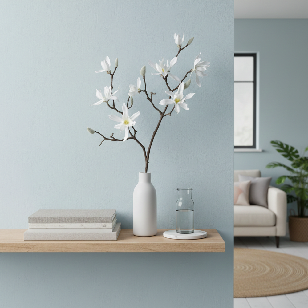 Cream Magnolia Branch With 9 Flowers (98 cm)