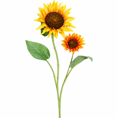 Sunflower twig with 2 flowers, 78 cm, yellow, 12/96