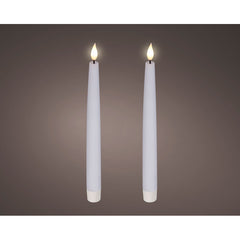 LED realistic wick dinner candle wax tapered fire flame effect BO indoor