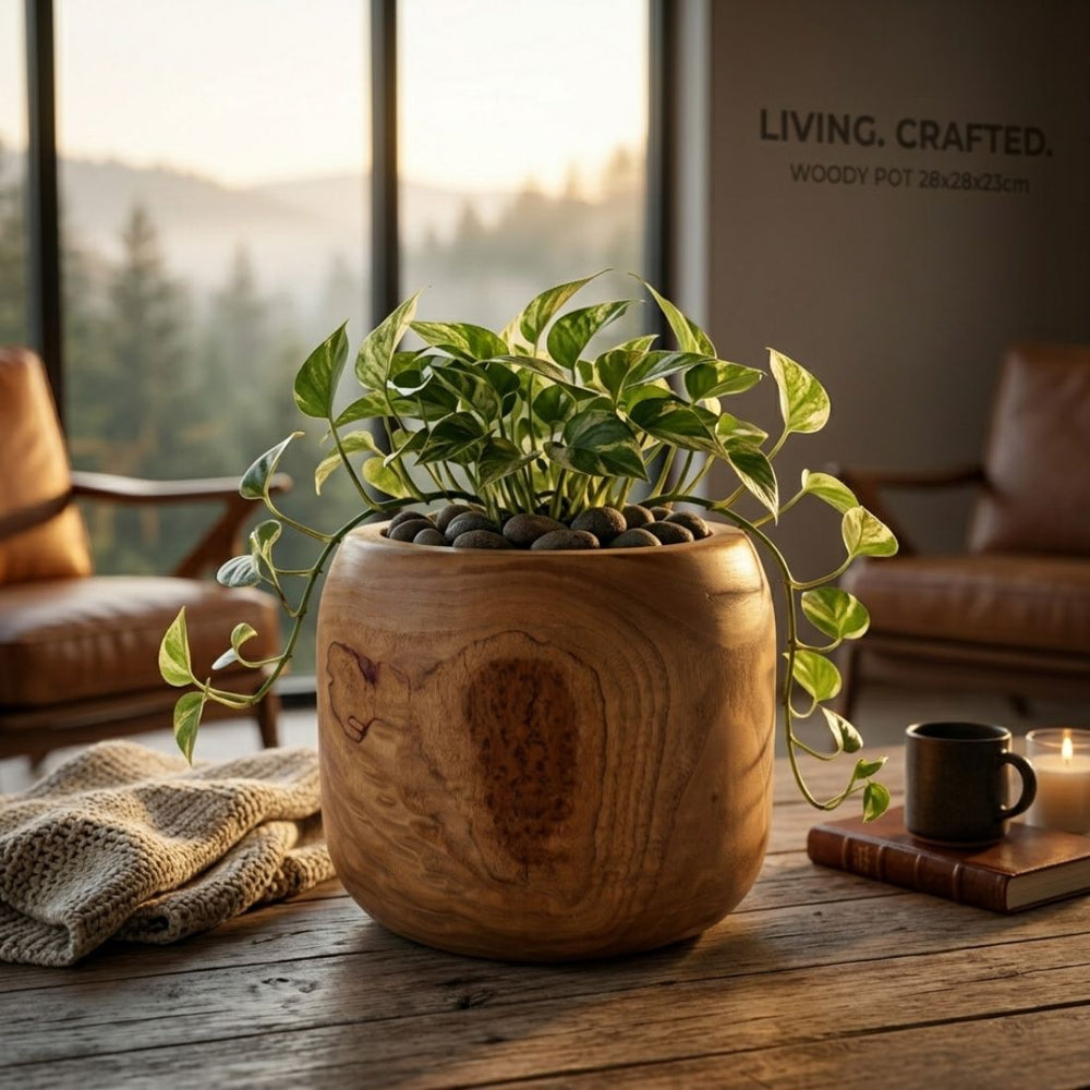 Large Natural Wood Pot (33 cm)