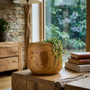 Medium Natural Wood Pot (28 cm)