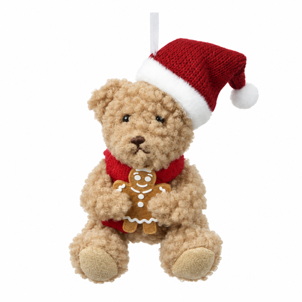 Bear polyester with red hat 3ass brown/colour(s) 7cm x 6cm x H.12cm - each at