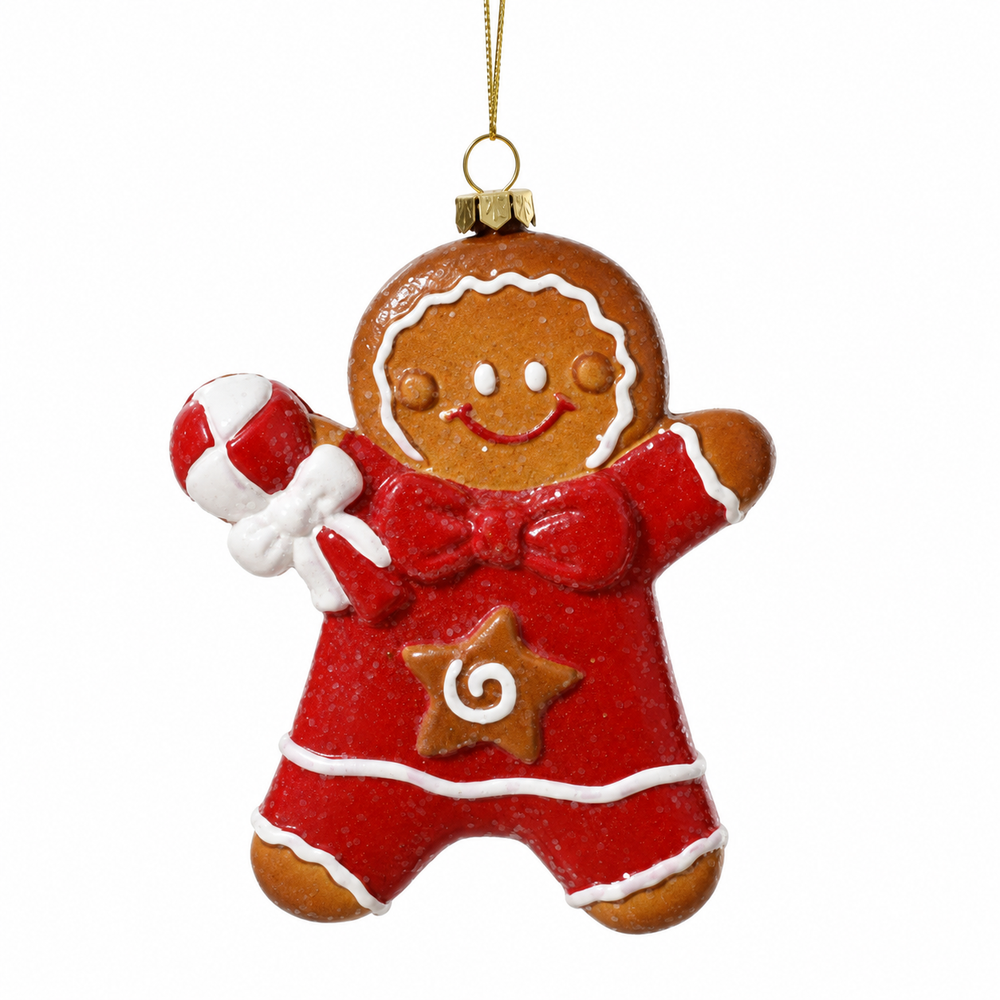 Gingerbread poly. glitter 2ass red/color(s) 11cm x 2.7cm x H.14cm - each at