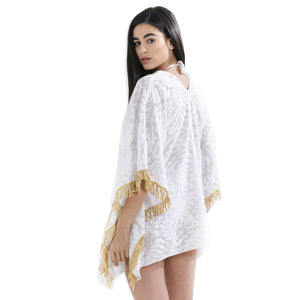 Kaftan in white color with beige