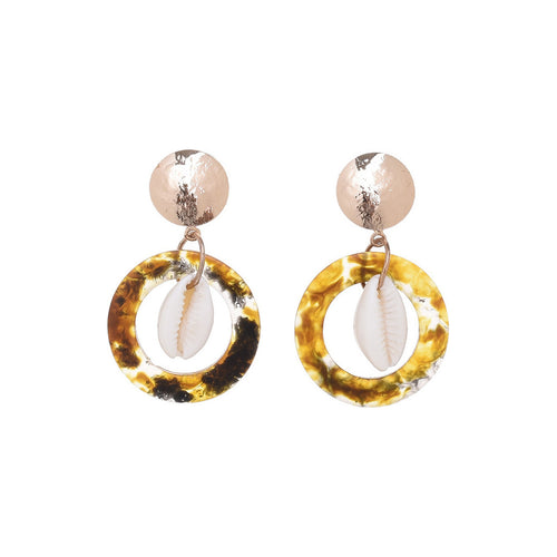 Marble circle earrings with shell