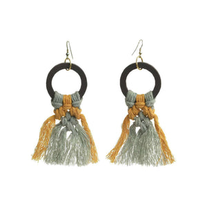 Macrame earrings in grey yellow color