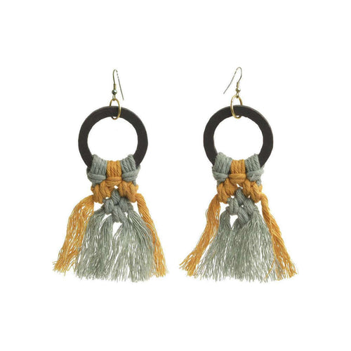 Macrame earrings in grey yellow color