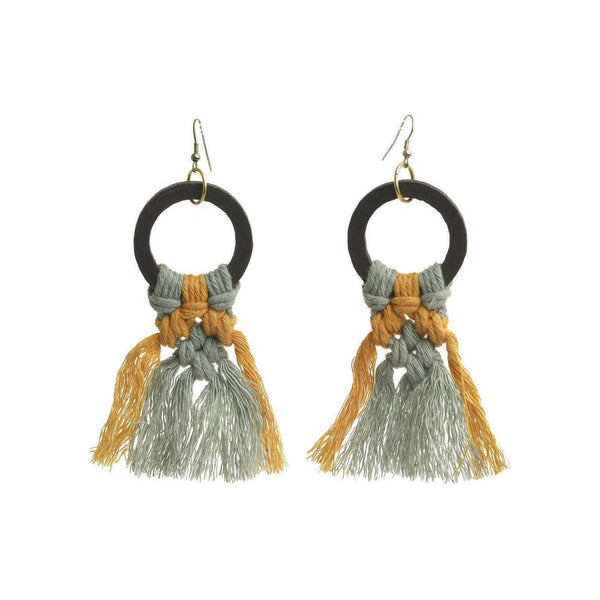 Macrame earrings in grey yellow color