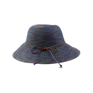 Straw hat blue w colorful stripes