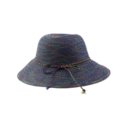 Straw hat blue w colorful stripes
