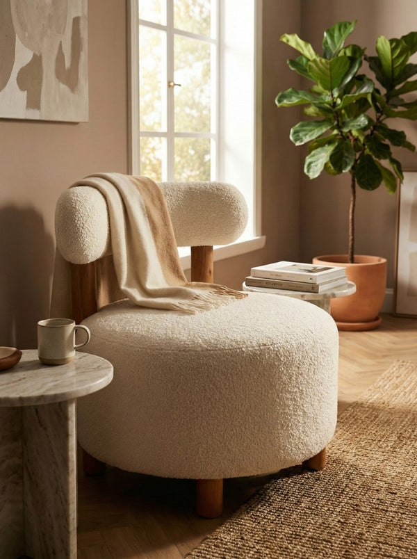 Ferentino Natural Acacia Wood Boucle Chair (74 cm)