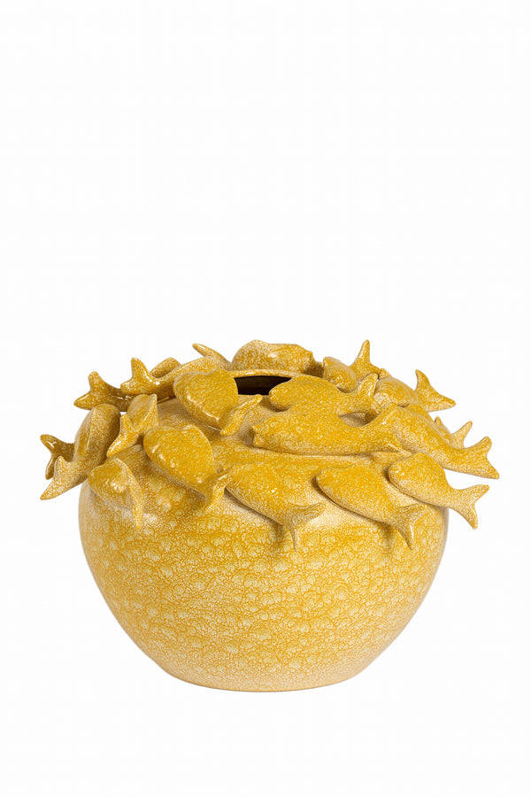 Vase deco Ø40x27 cm FISH ceramics yellow-orange