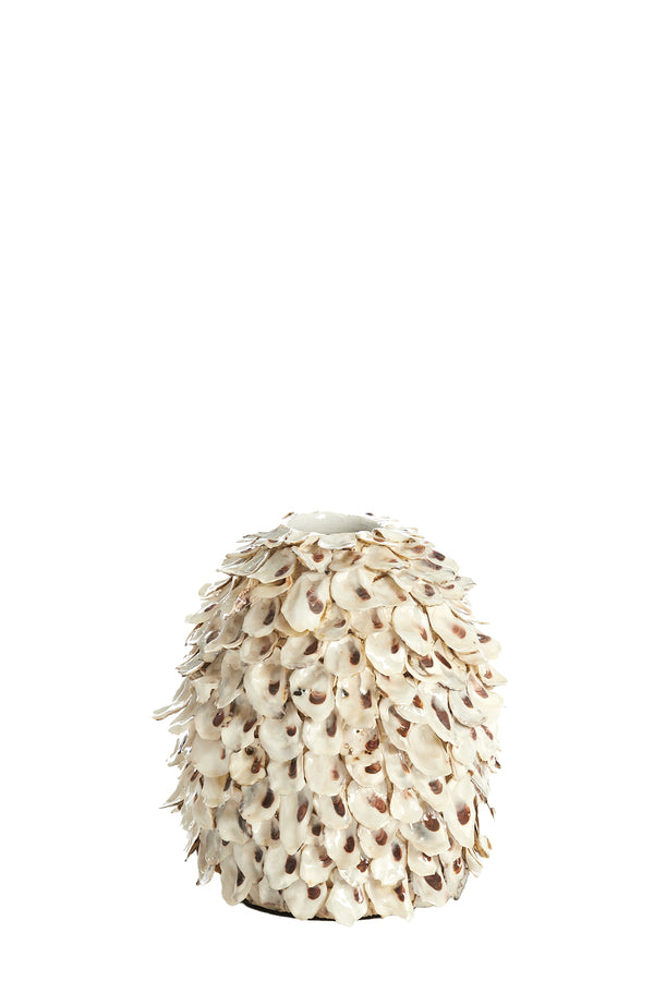 Vase deco Ø20x21 cm UBATE bamboo+shell cream+brown