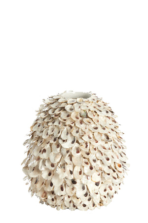 Vase deco Ø26x27 cm UBATE bamboo+shell cream+brown
