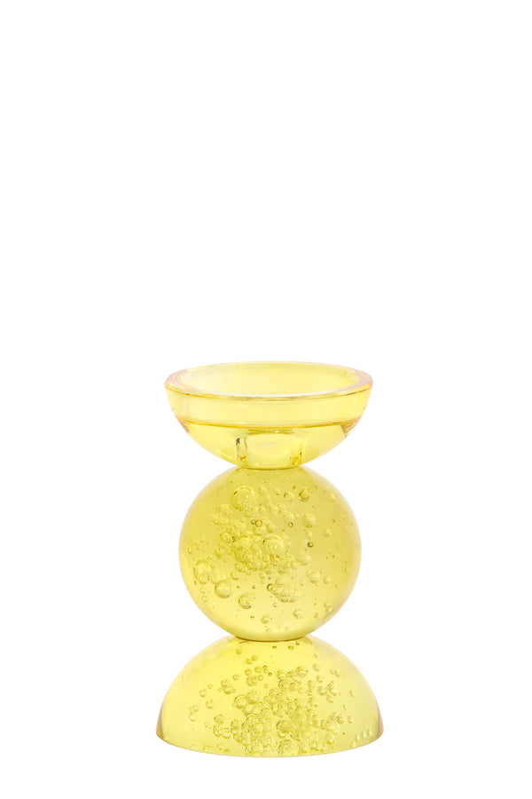 Candle stick Ø9,5x15,5 cm ITINGA glass bubble yellow