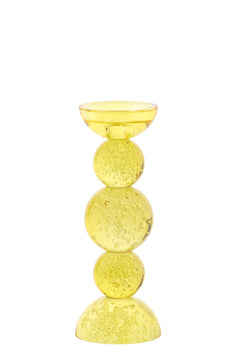 Candle stick Ø10x26,5 cm ITINGA glass bubble yellow