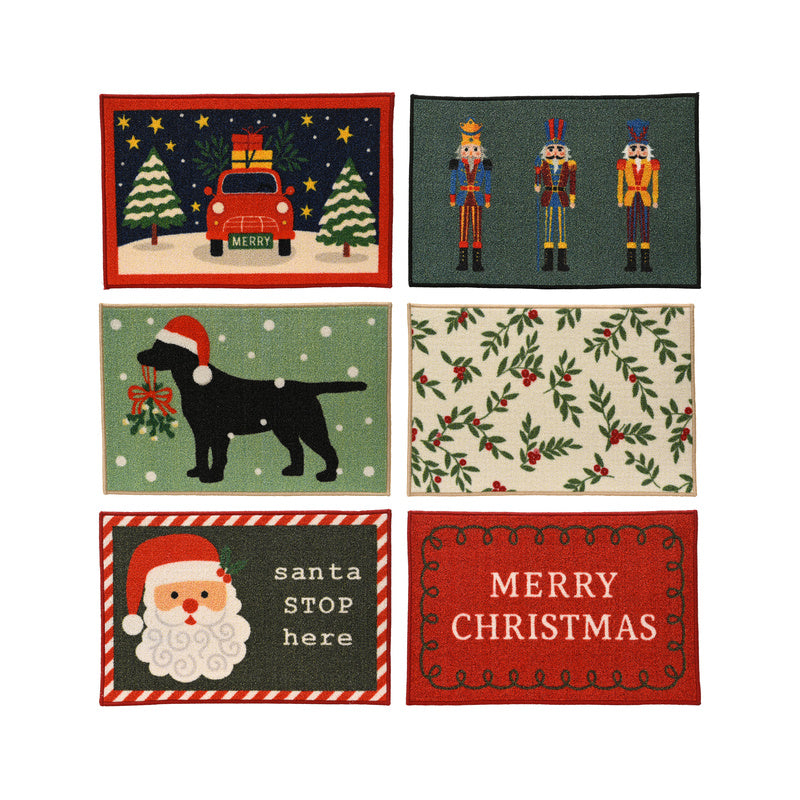 Doormat nylon rectangular stitched edge print 6ass indoor