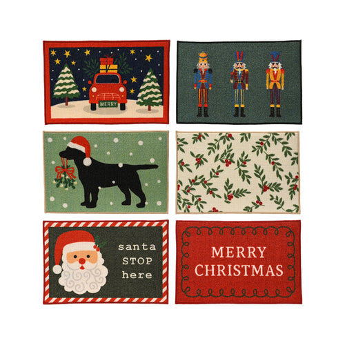 Doormat nylon rectangular stitched edge print 6ass indoor