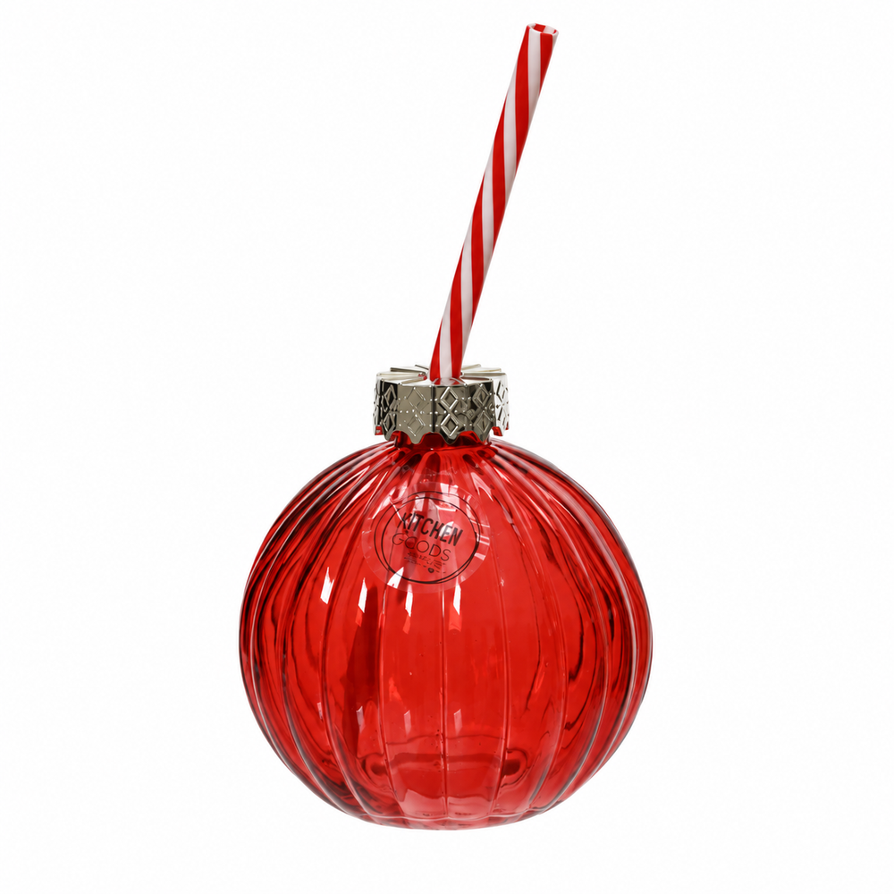 Drinking jar glass transparent spray color red/white straw 2col ass assorted D.9.7cm x H.10.5cm - each at