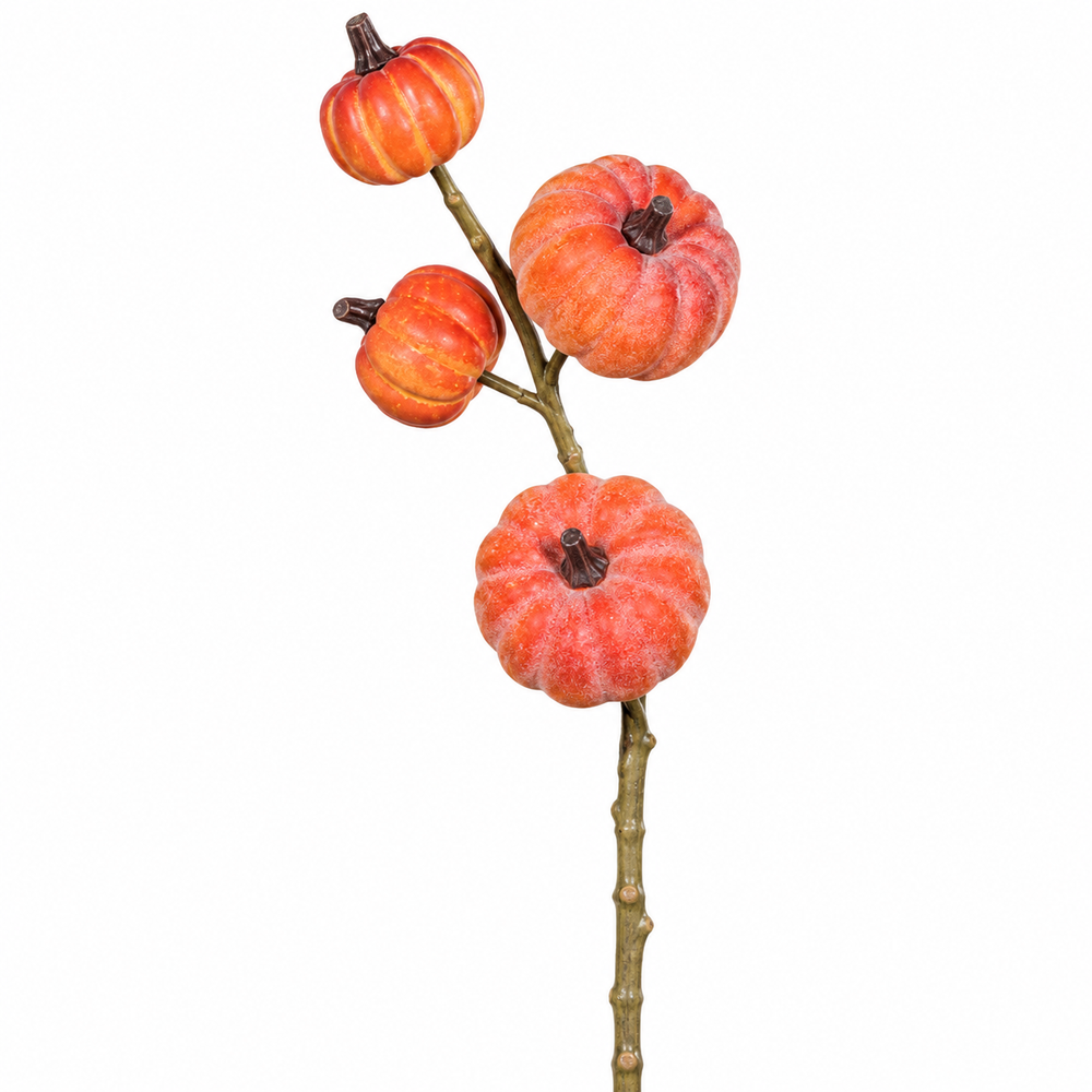 Pumpkin branch with four fruits, 63 cm, orange, 16/96
