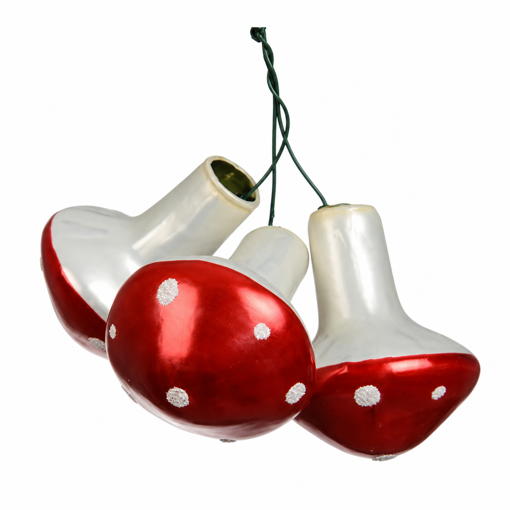 Mushroom on wire glass shiny - matt with white dots on top 2col ass assorted 3.2cm x 3.2cm x H.4.1cm - each at