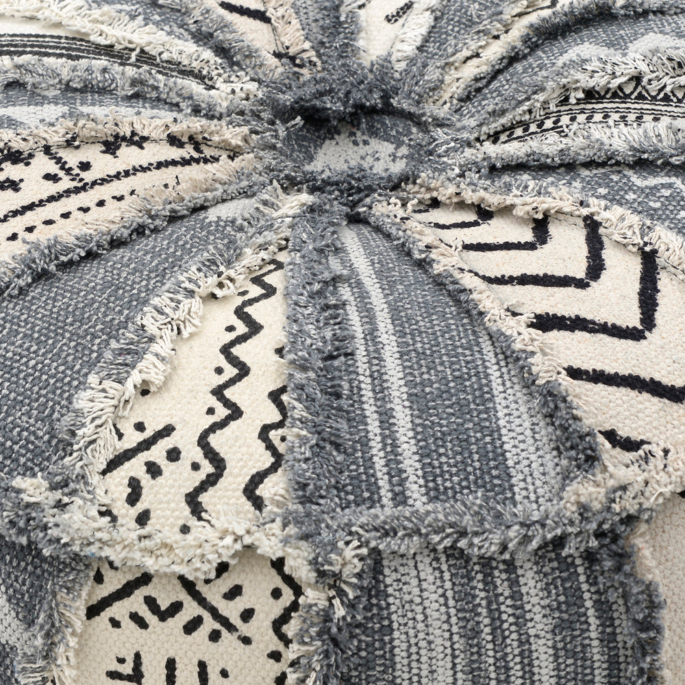 White Black Fabric Poof (55 cm)
