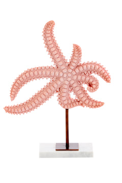 Ornament on base 28x8x36 cm STARFISH light pink+marble white