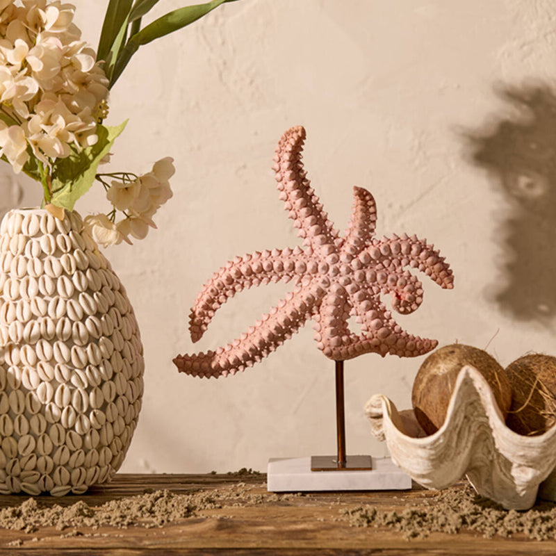 Ornament on base 28x8x36 cm STARFISH light pink+marble white