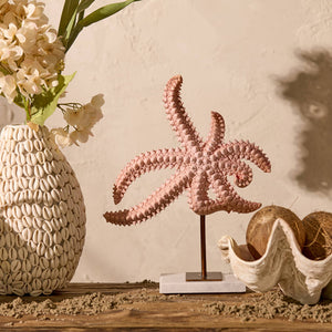 Ornament on base 28x8x36 cm STARFISH light pink+marble white