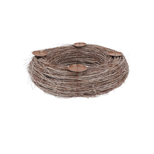 WREATH ELM BRANCHES NATURAL WITH CANDLESTICK 38X10CM