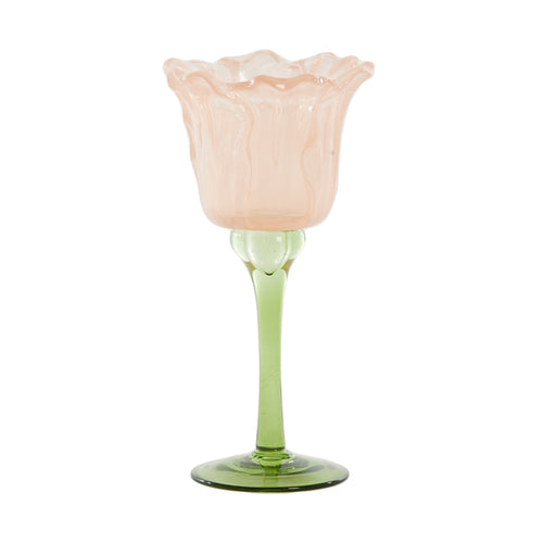 Flowaly Green Peach Tealight On Base (19 cm)