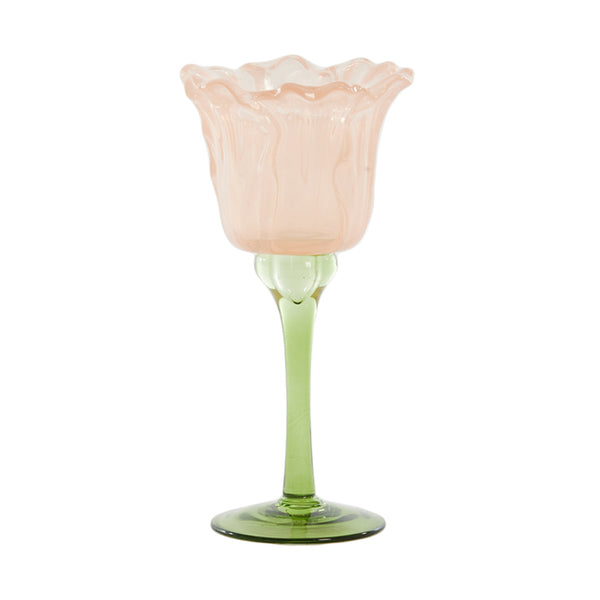Flowaly Green Peach Tealight On Base (19 cm)
