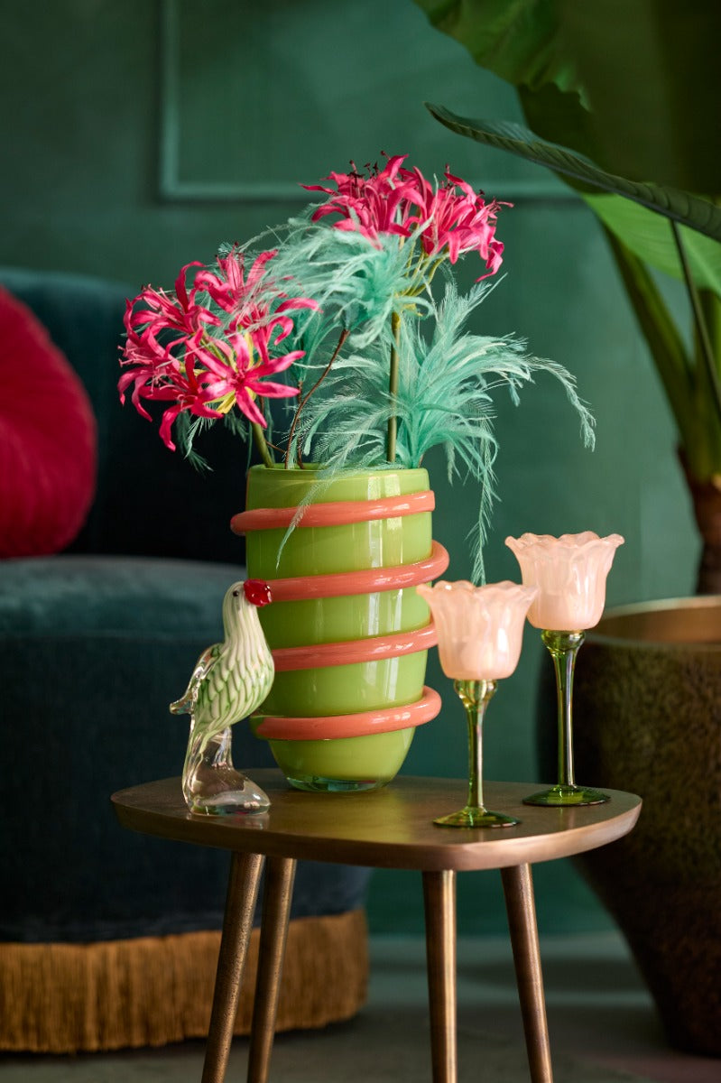 Flowaly Green Peach Tealight On Base (19 cm)