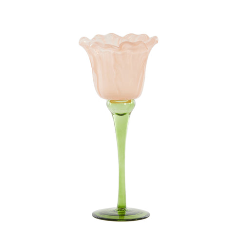 Flowaly Green Peach Tealight On Base (22.5 cm)