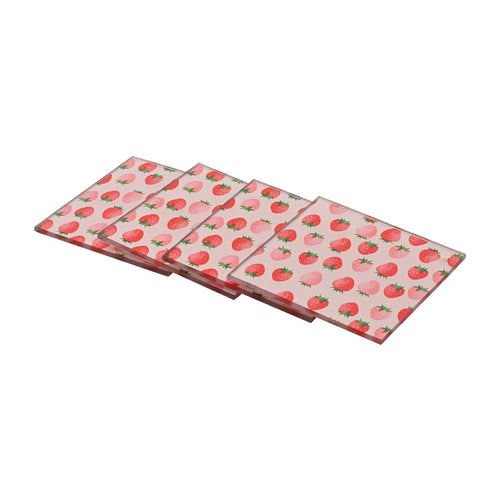 Coaster glass strawberry pack of 4