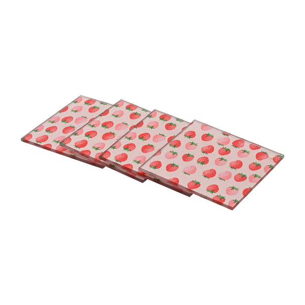 Coaster glass strawberry pack of 4